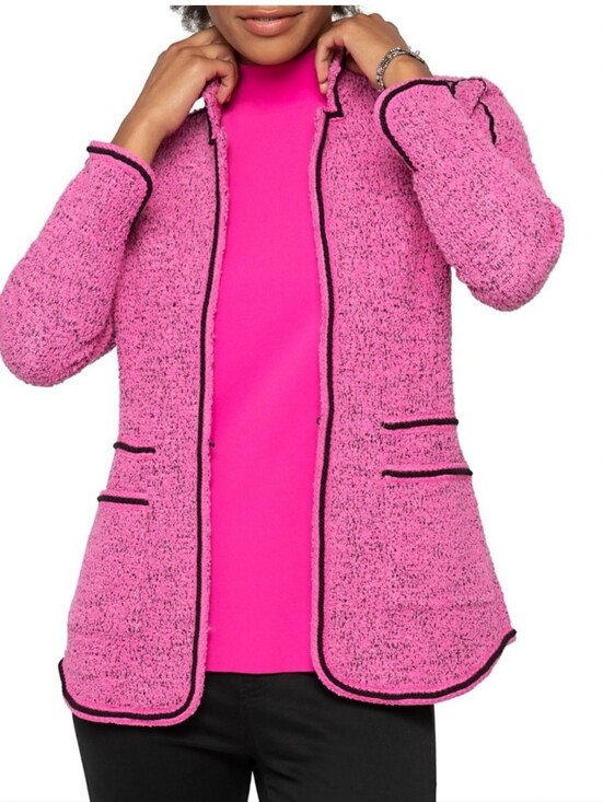 NIC+ZOE Jackets & Blazers - Nic + Zoe Sleek Knit Blazer Jacket Stretch Chunky Pink Black Womens Cotton M